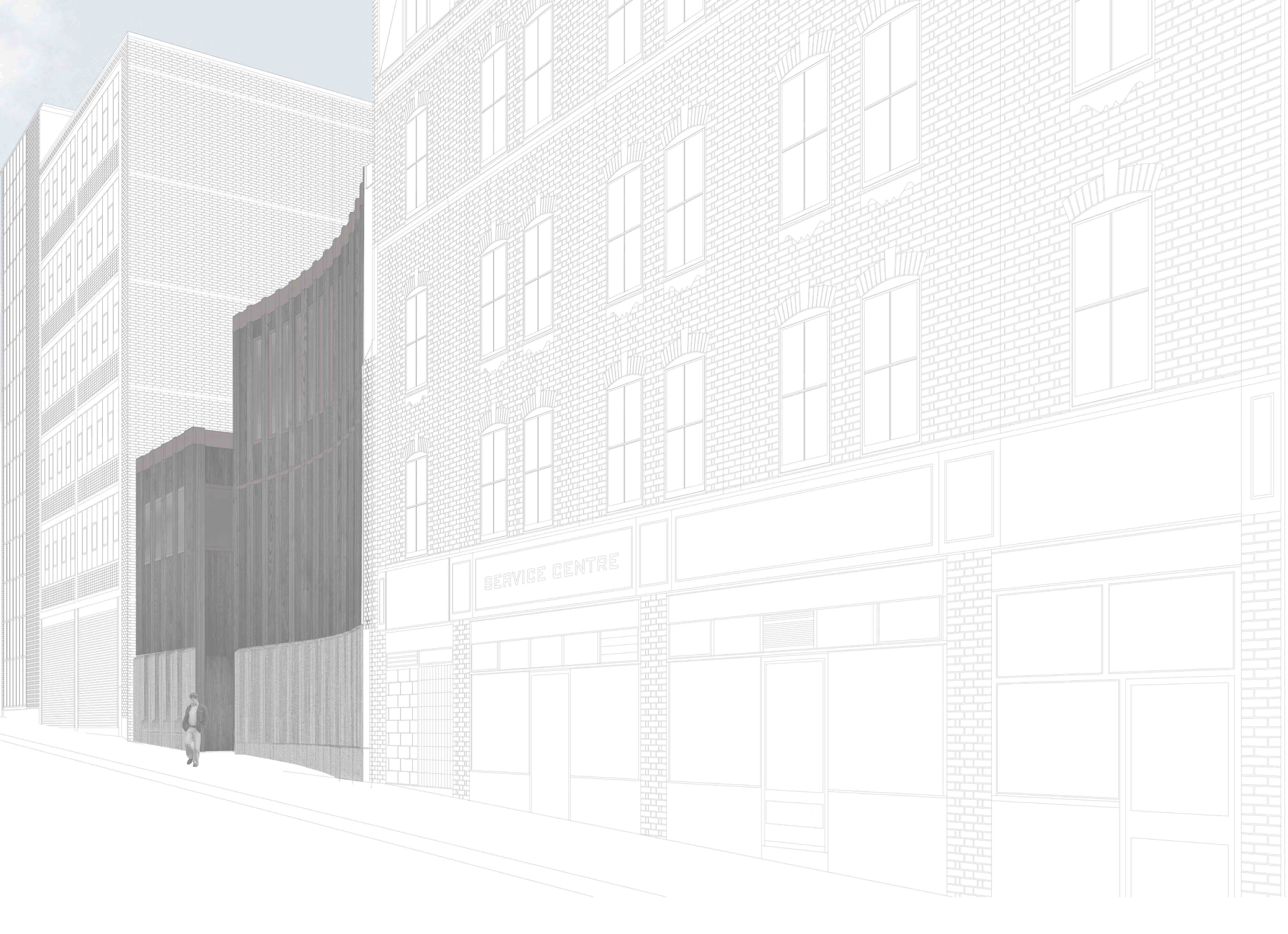 Drawing of rear facade